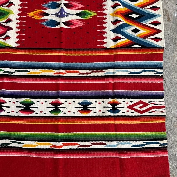 VINTAGE AZTEC SOUTHWEST HAND MADE WOOL RUG - Picture 4 of 6